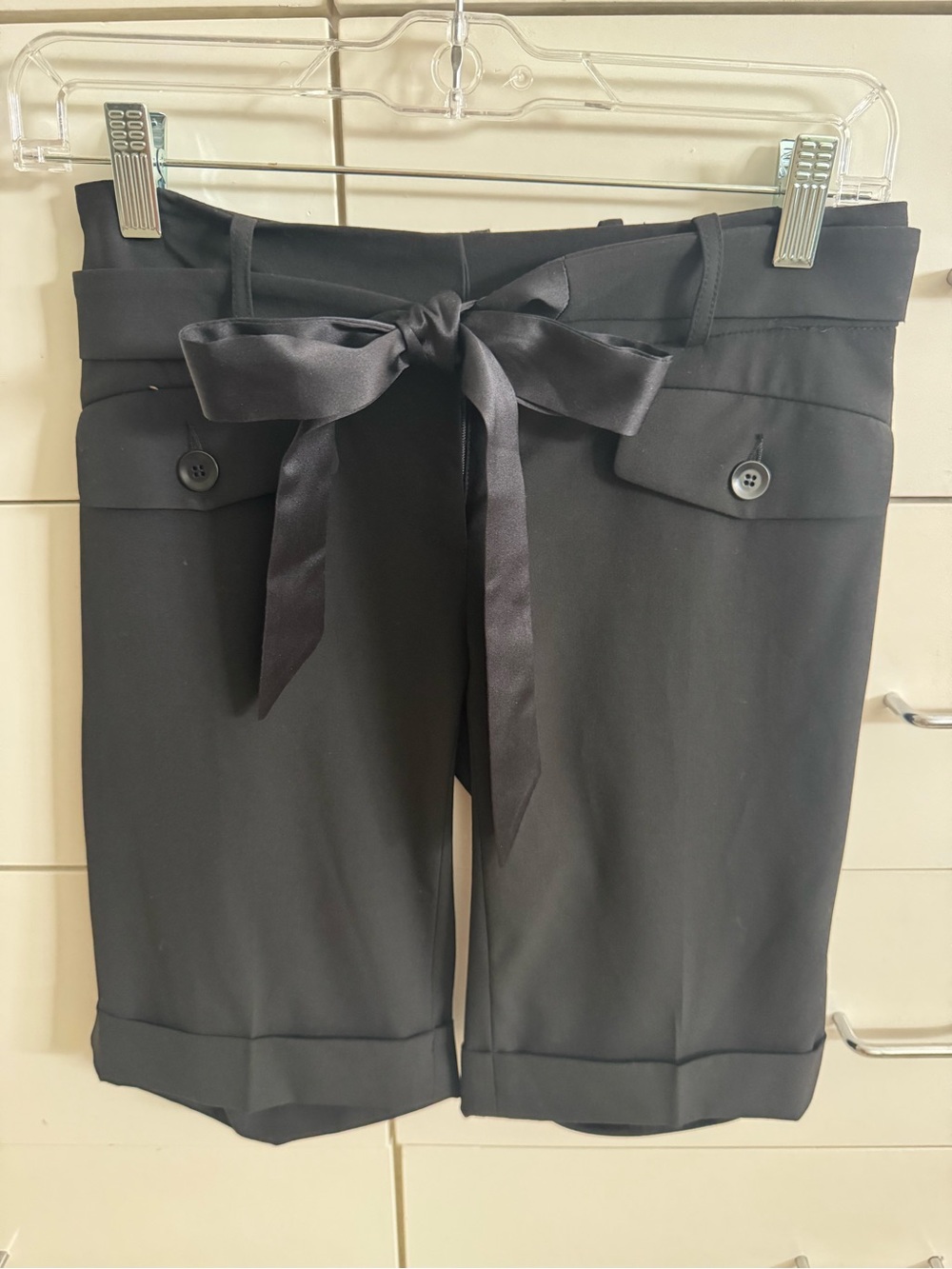Laundry By Shelli Segal Black Satin Tie-Waist Bermuda Shorts